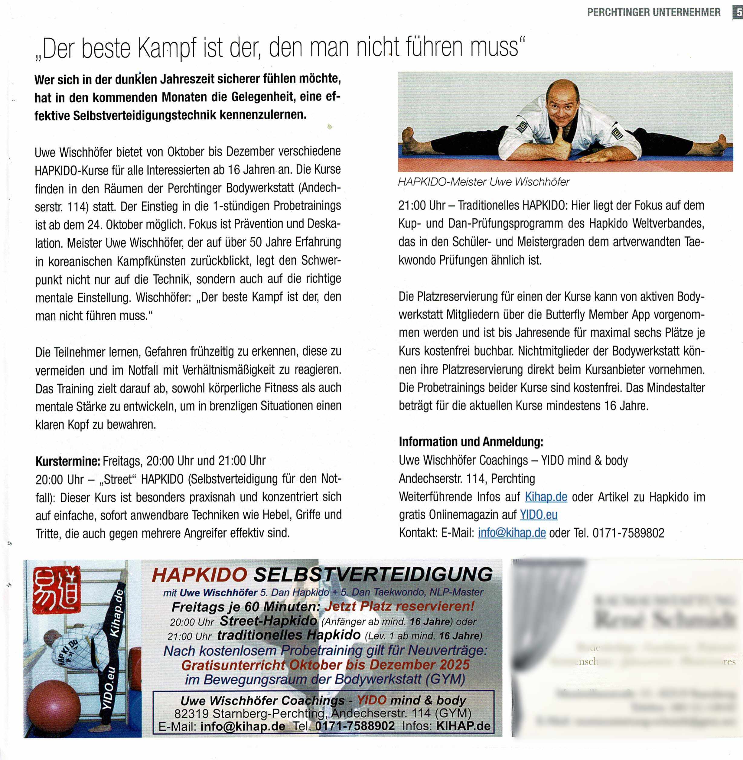 Hapkido Kurse Dorfzeitung Perchting1