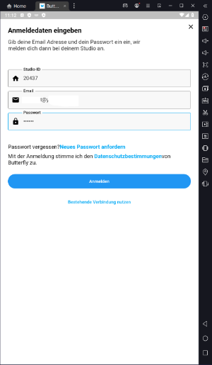 Butterfly App Anmeldung