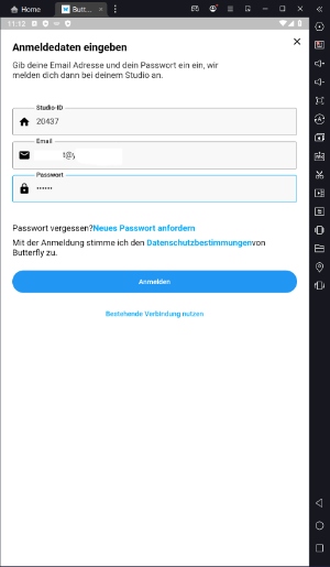 Butterfly App Anmeldung